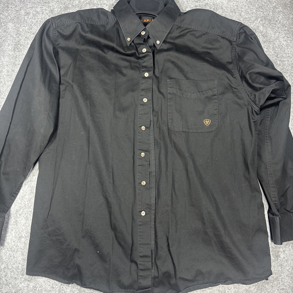Ariat Shirt Mens XXL Black Solid Twill Classic Fit Long Sleeve Western Cowboy.